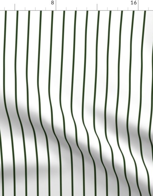 Classic wider 1 Inch Dark Forest Green Pinstripe on a White Background Fabric