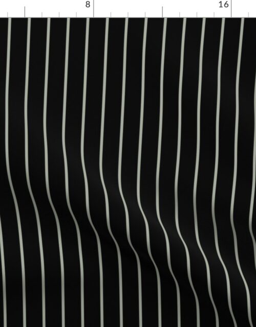Classic wider 1 Inch Desert Sage Grey Green Pinstripe on a Black Background Fabric