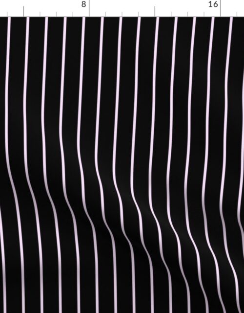 Classic wider 1 Inch Pale Pink Cotton Candy Pinstripe on a Black Background Fabric