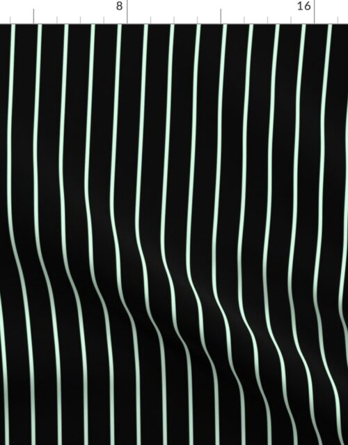 Classic wider 1 Inch Summer Mint Green Pinstripe on a Black Background Fabric