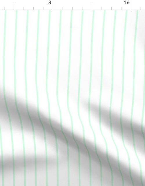 Classic wider 1 Inch Summer Mint Green Pinstripe on a White Background Fabric