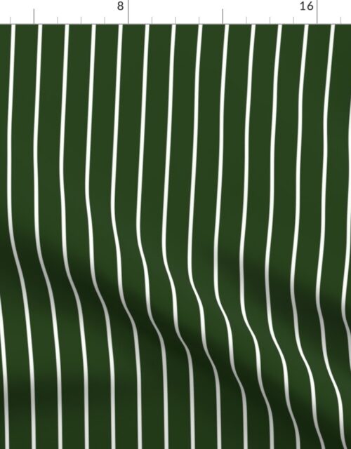 Classic wider 1 Inch White Pinstripe on a Dark Forest Green Background Fabric
