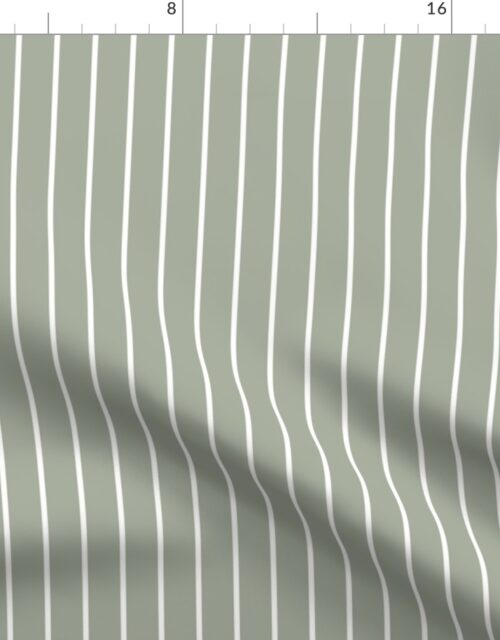 Classic wider 1 Inch White Pinstripe on a Desert Sage Grey Green Background Fabric