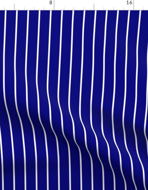 Classic wider 1 Inch White Pinstripe on a Navy Blue Background Fabric