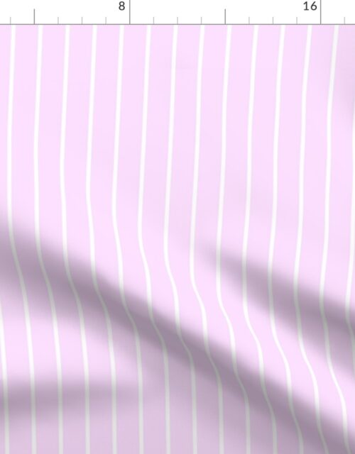 Classic wider 1 Inch White Pinstripe on a Pale Pink Cotton Candy Background Fabric