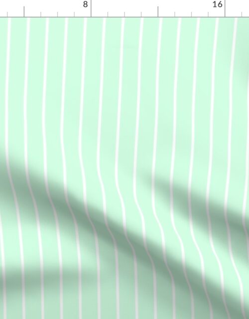 Classic wider 1 Inch White Pinstripe on a Summer Mint Green Background Fabric