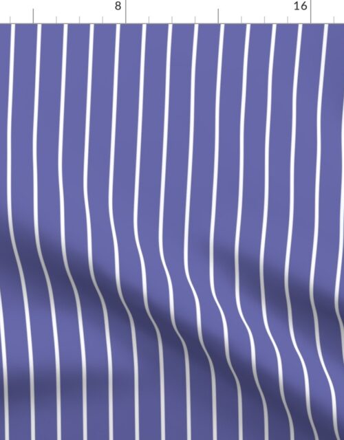 Classic wider 1 Inch White Pinstripe on a Very Periwinkle Purple Blue Background Fabric