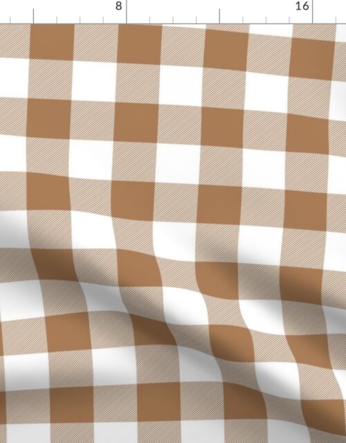 Cloud White and Earth Tan Check Gingham Plaid Fabric