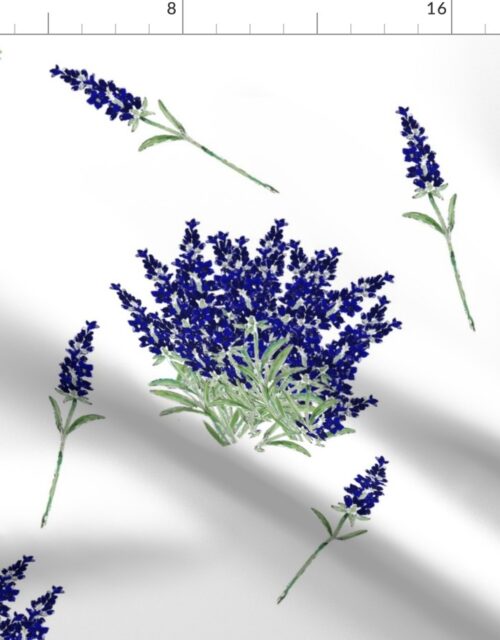 Cobalt Blue Floral Sprig  on White Fabric