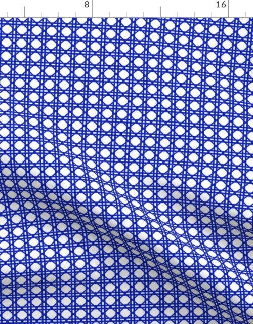 Cobalt Blue  on White Rattan Pattern Fabric