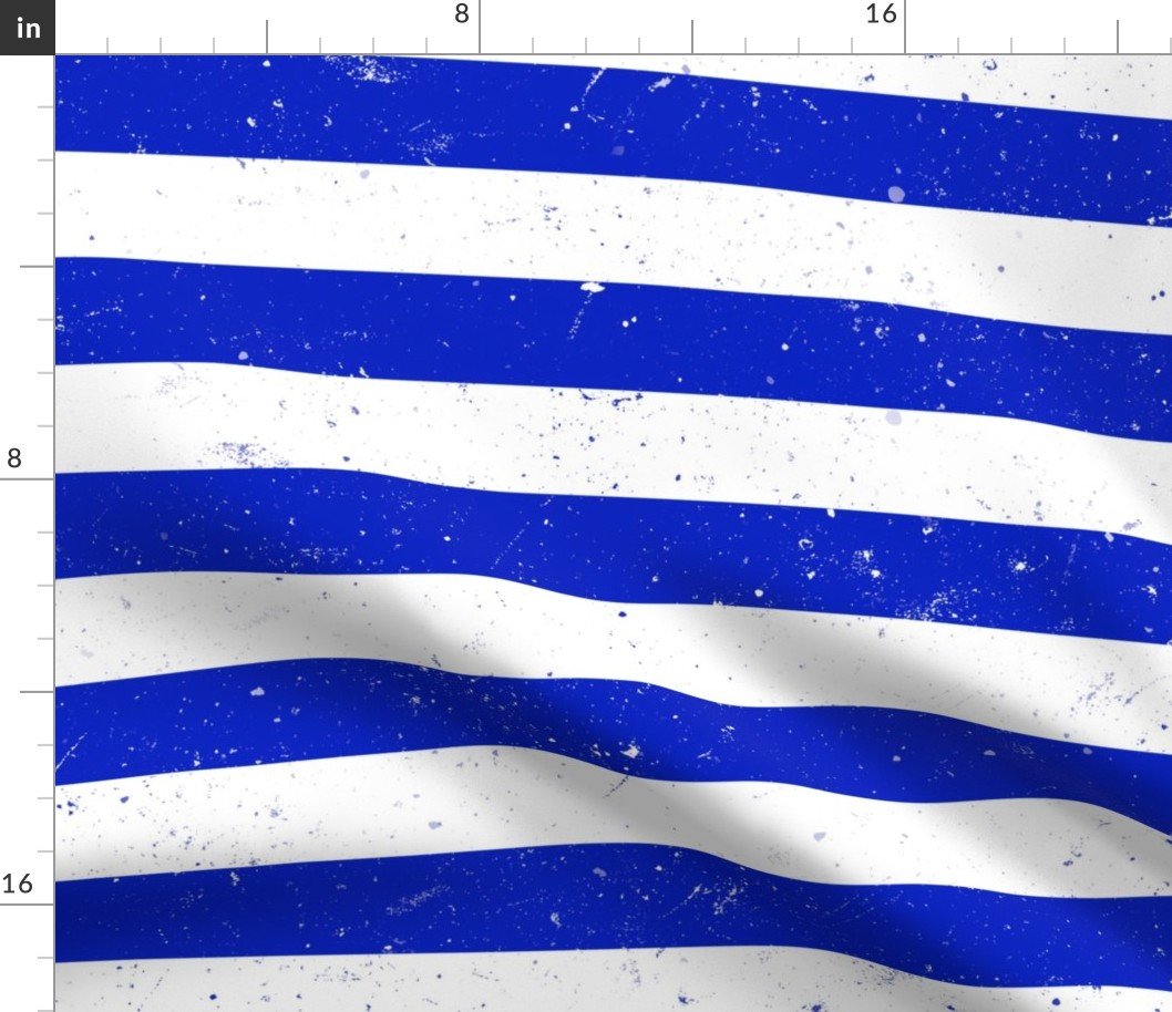 Cobalt Blue and White Splattered Paint Horizontal Cabana Tent Stripe Fabric