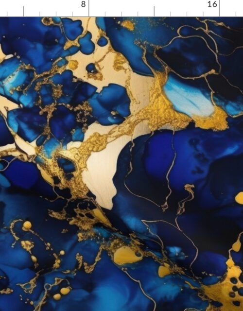 Cobalt Blue and  Gold Alcohol Ink 2 Fabric