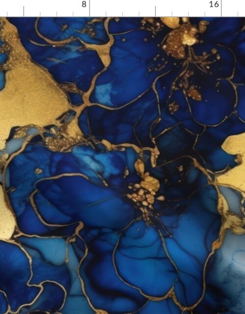 Cobalt Blue and  Gold Alcohol Ink 4 Fabric