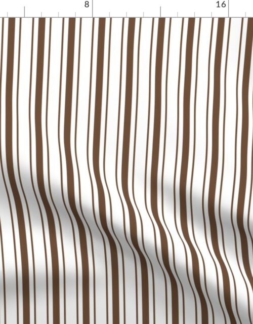 Coffee Brown Mattress Ticking Bed Stripe on White Fabric