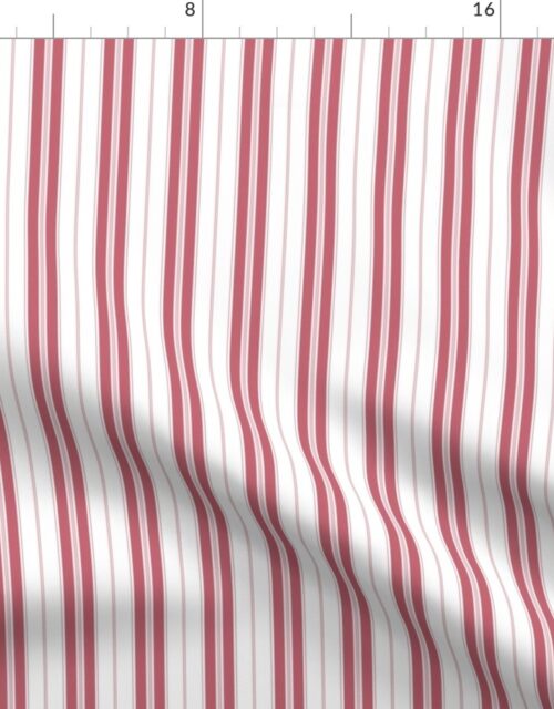 Color of the Year Viva Magenta with White Vertical Mattress Ticking Stripes Fabric
