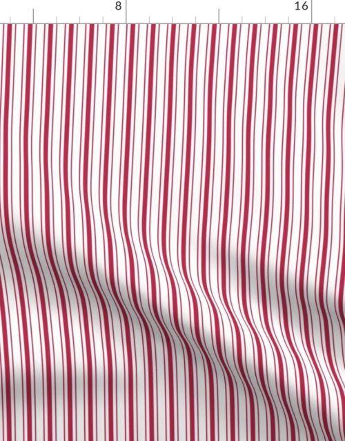 Color of the Year Viva Magenta with White Vertical Narrow Ticking Stripes Fabric