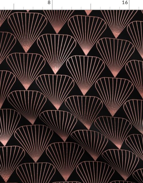 Copper Rose Gold  and Black Art Deco Fans Fabric