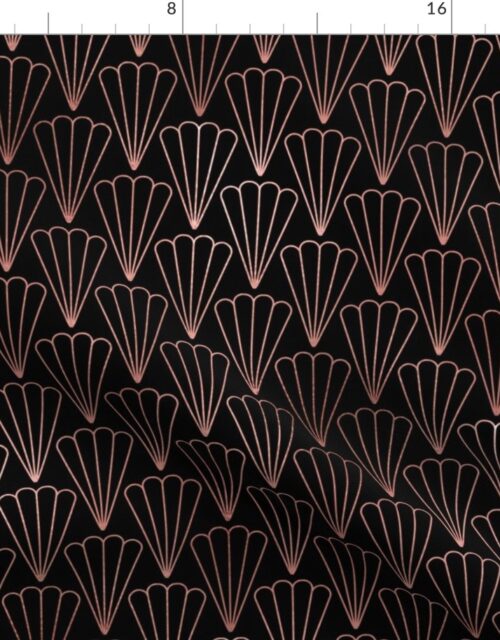 Copper Rose Gold  and Black Art Deco Fluted Fans Fabric