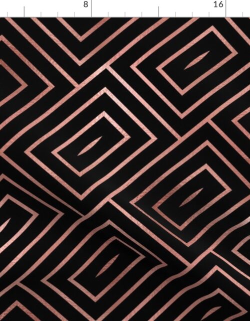 Copper Rose Gold  and Black Art Deco Rectangles Fabric