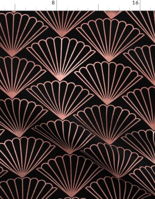 Copper Rose Gold  and Black Art Deco Scallop Shells Fabric