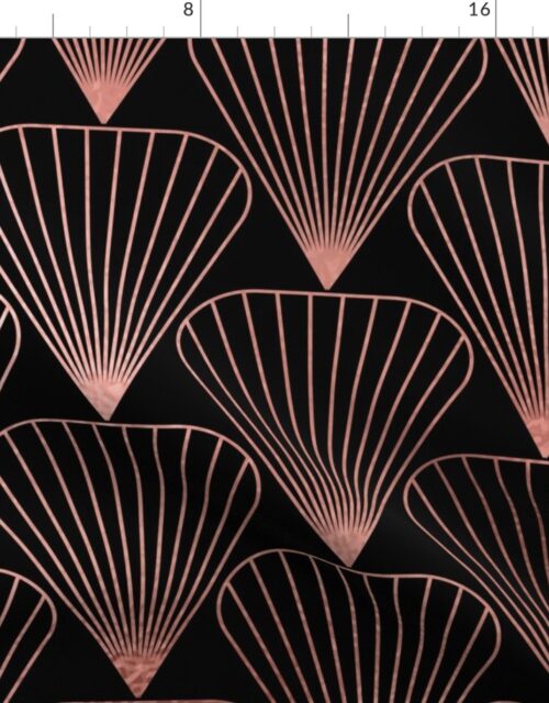 Copper Rose Gold  and Black Jumbo Art Deco Fans Fabric