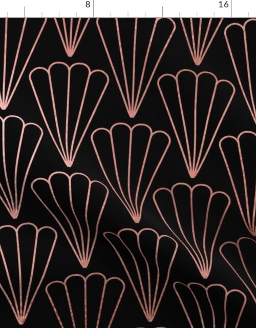 Copper Rose Gold  and Black Jumbo Art Deco Fluted Fans Fabric