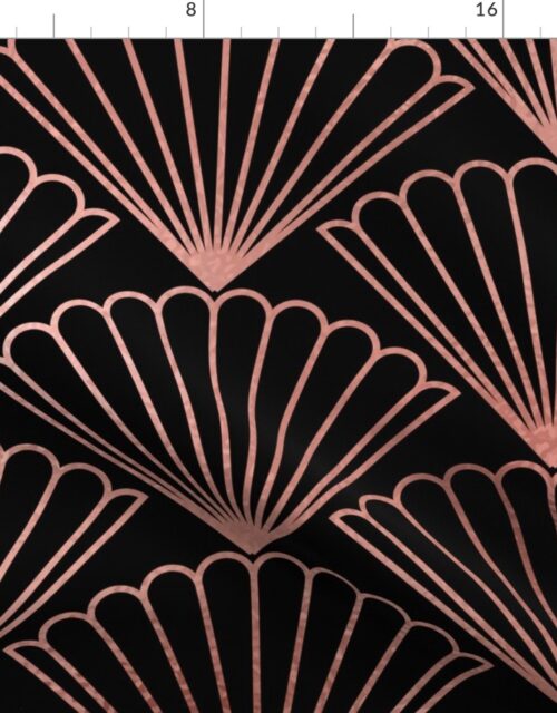 Copper Rose Gold  and Black Jumbo Art Deco Scallop Shells Fabric