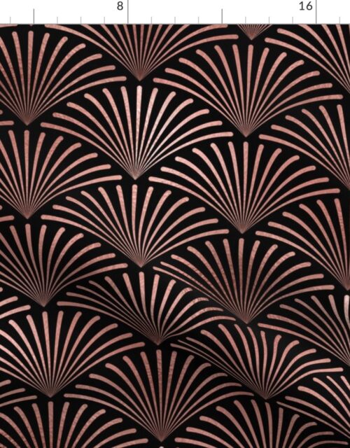 Copper Rose Gold and Black Art Deco Curved Fans Fabric