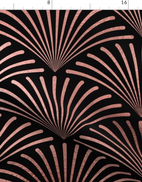 Copper Rose Gold and Black Art Deco Jumbo Curved Fans Fabric