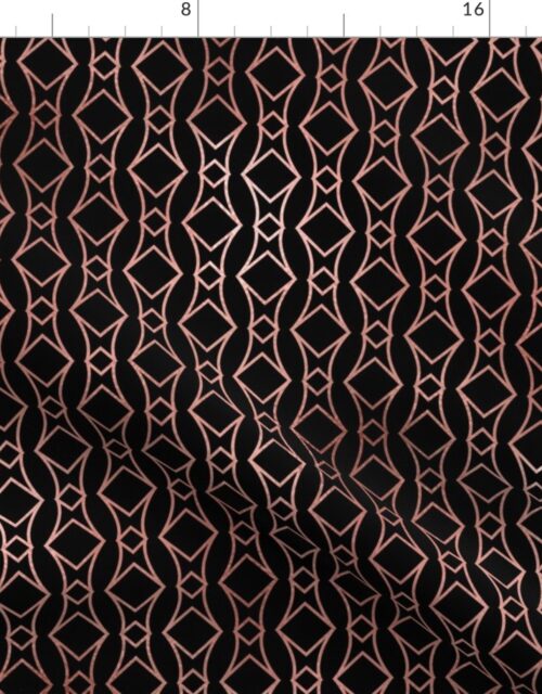 Copper Rose Gold and Black Art Deco Jumbo Geometric Linking Squares Fabric