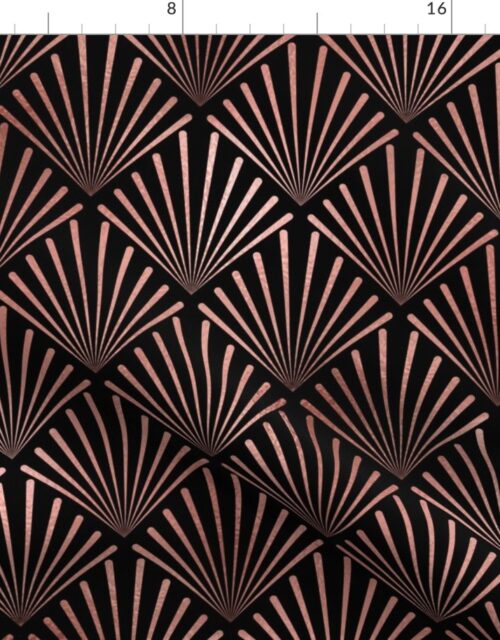 Copper Rose Gold and Black Art Deco Palm Fronds Fabric