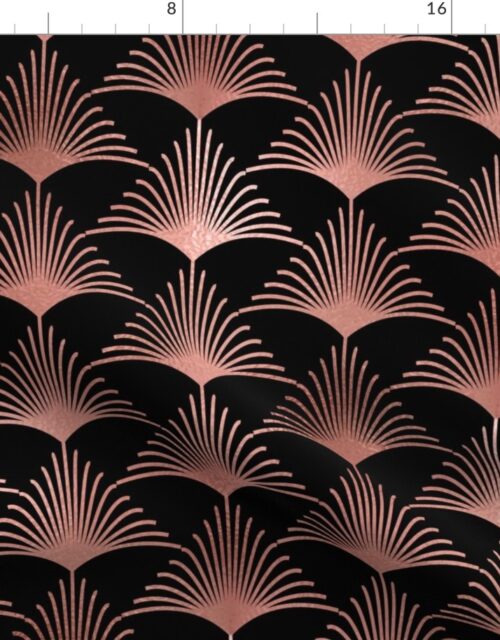 Copper Rose Gold and Black Art Deco Palm Leaves Fabric
