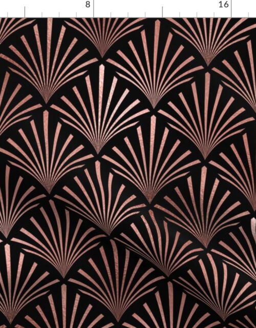 Copper Rose Gold and Black Jumbo Art Deco Palm Fans Fabric