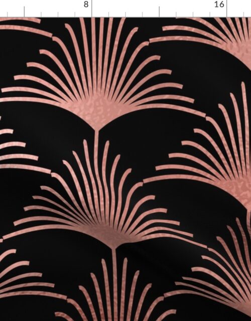Copper Rose Gold and Black Jumbo Art Deco Palm Leaves Fabric