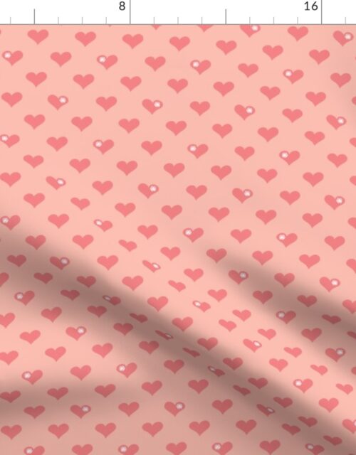 Coral Pink Aloha Love Hearts on Pink Fabric