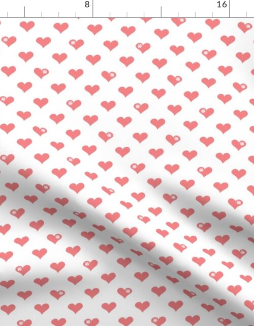 Coral Pink Aloha Love Hearts on White Fabric