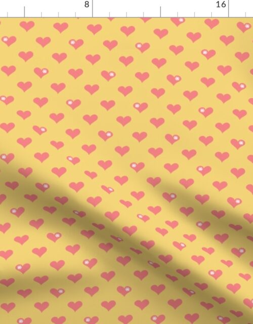 Coral Pink Aloha Love Hearts on Yellow Fabric
