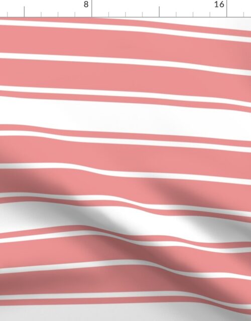 Coral and White Horizontal  French Stripe Fabric