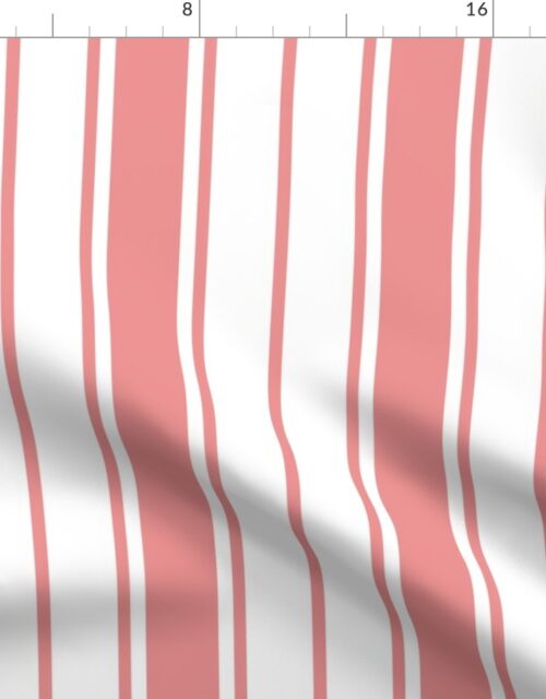 Coral and White Vertical  French Stripe Fabric
