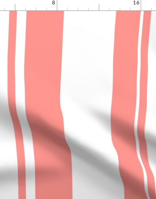 Coral on White Random Width Vertical Barcode Stripes Fabric