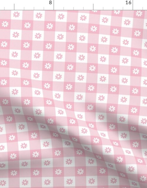 Cotton Candy  and White Gingham Floral Check with Center Floral Medallions in Cotton Candy and White Fabric