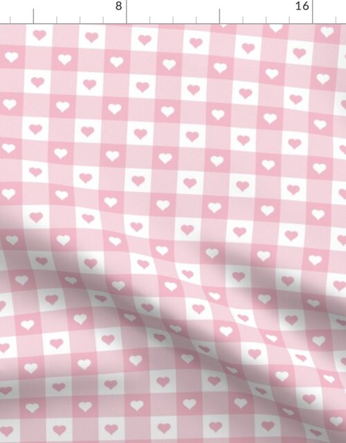 Cotton Candy and White Gingham Valentines Check with Center Heart Medallions in Cotton Candy and White Fabric