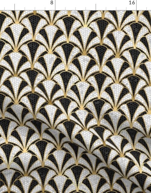 Crackled Scallop Shells in Black and Gold Art Deco Vintage Foil Pattern Fabric
