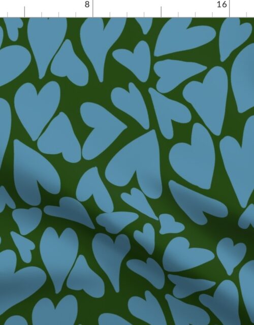 Crazy Jumbo Hearts in Blue on Evergreen Fabric