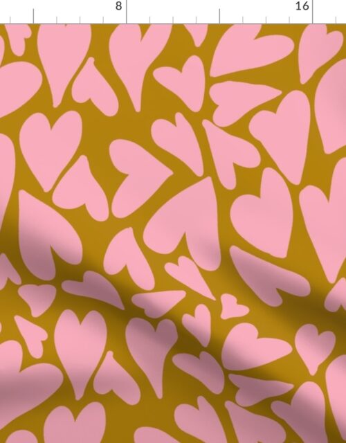 Crazy Jumbo Hearts in Pink on Ochre Fabric