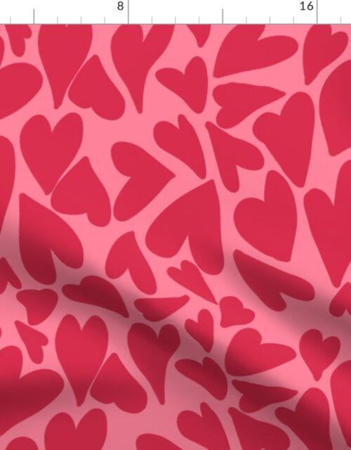 Crazy Jumbo Hearts in Red Hot on Dark Pink Fabric