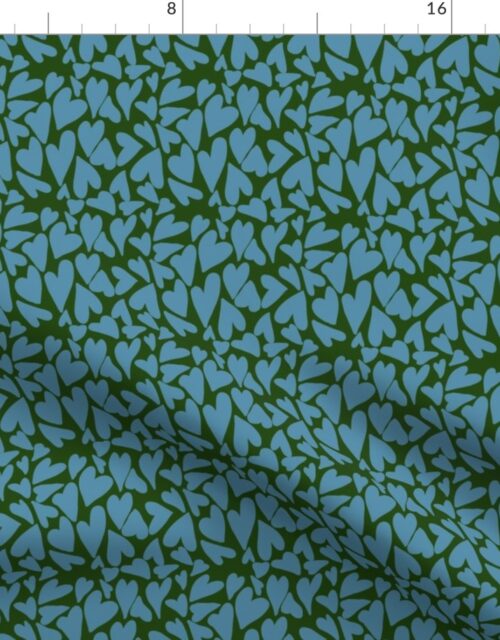 Crazy Small Hearts in Blue on Evergreen Fabric