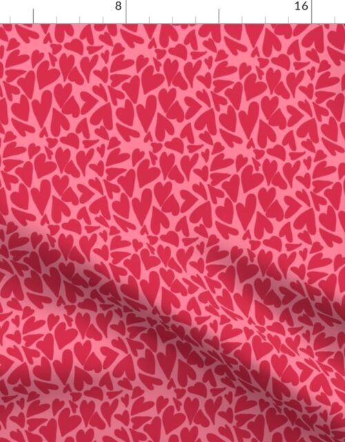 Crazy Small Hearts in Red Hot on Dark Pink Fabric