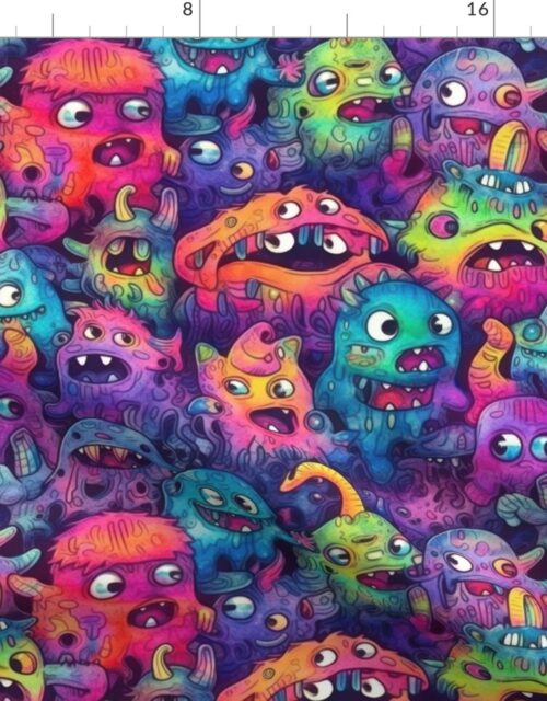 Cute Halloween Monster Watercolor Doodles in  Bright Colors Fabric