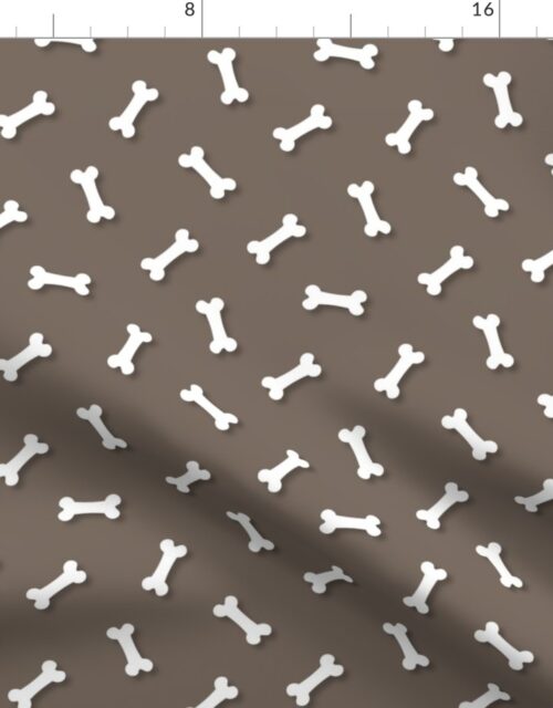 Cute White 3D  Cartoon Dog Bones On Bark Background Fabric